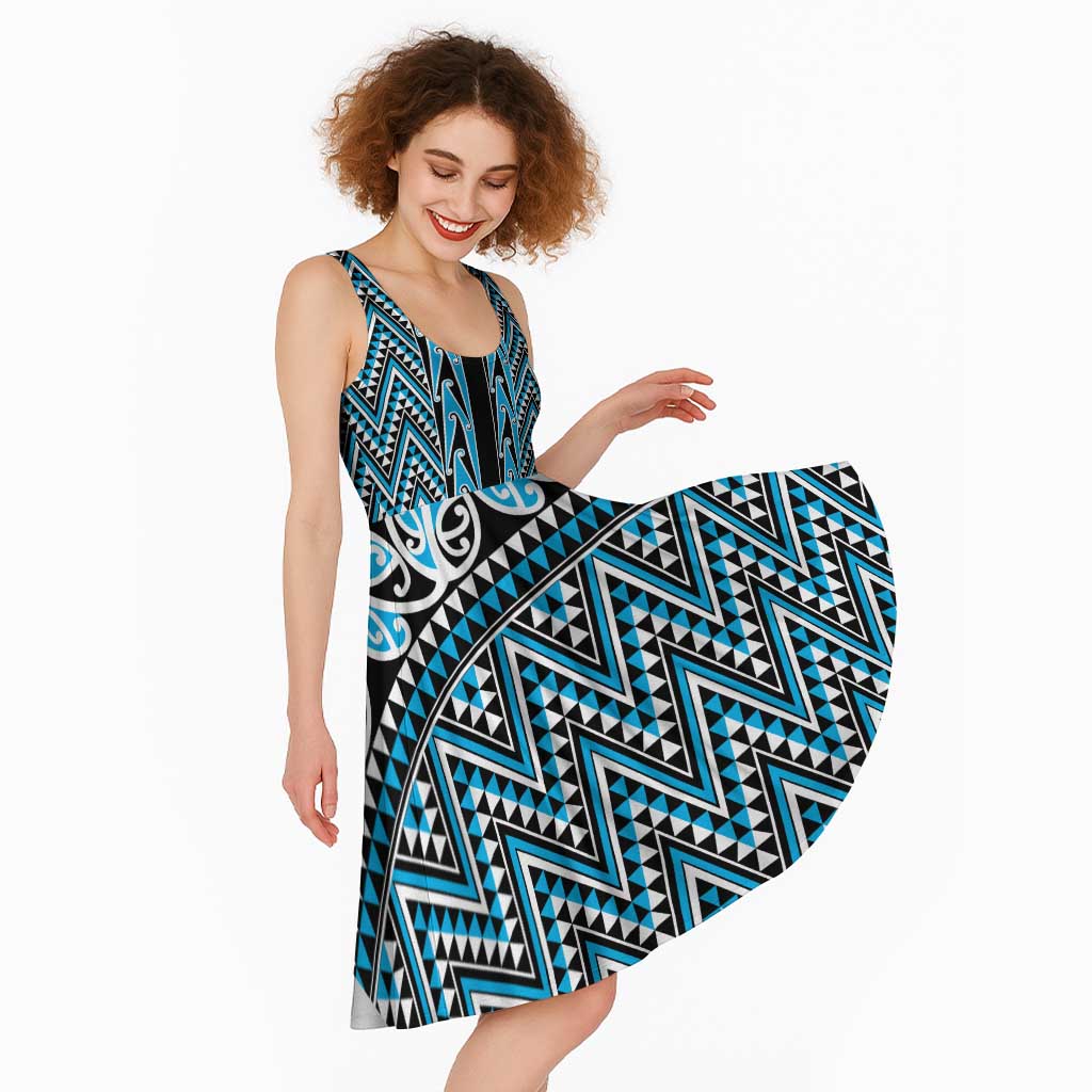 New Zealand Maori Niho Taniwha Midi Dress Kikorangi Mangopare and Puhoro Pattern - Aussie Hoodie