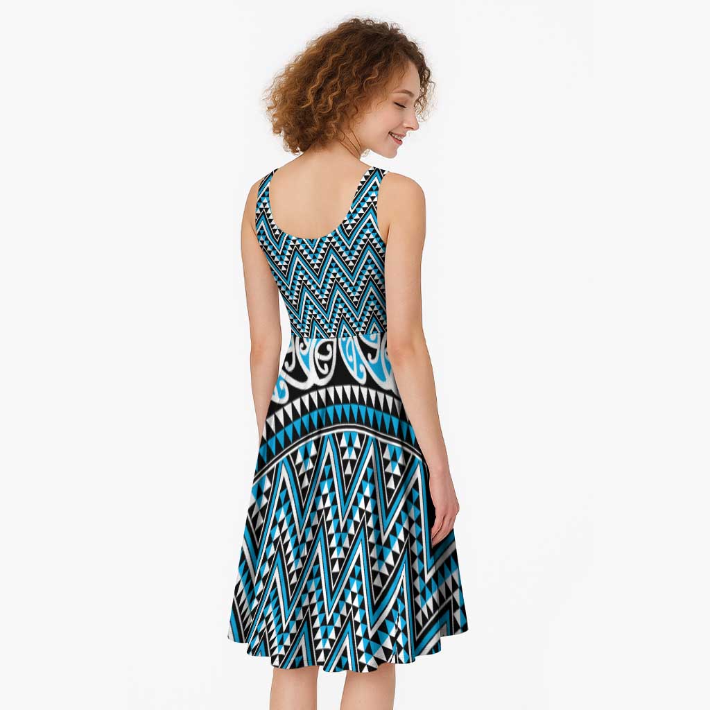 New Zealand Maori Niho Taniwha Midi Dress Kikorangi Mangopare and Puhoro Pattern - Aussie Hoodie