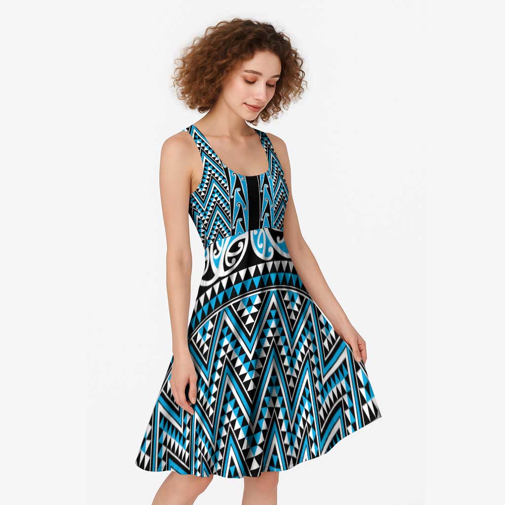 New Zealand Maori Niho Taniwha Midi Dress Kikorangi Mangopare and Puhoro Pattern - Aussie Hoodie