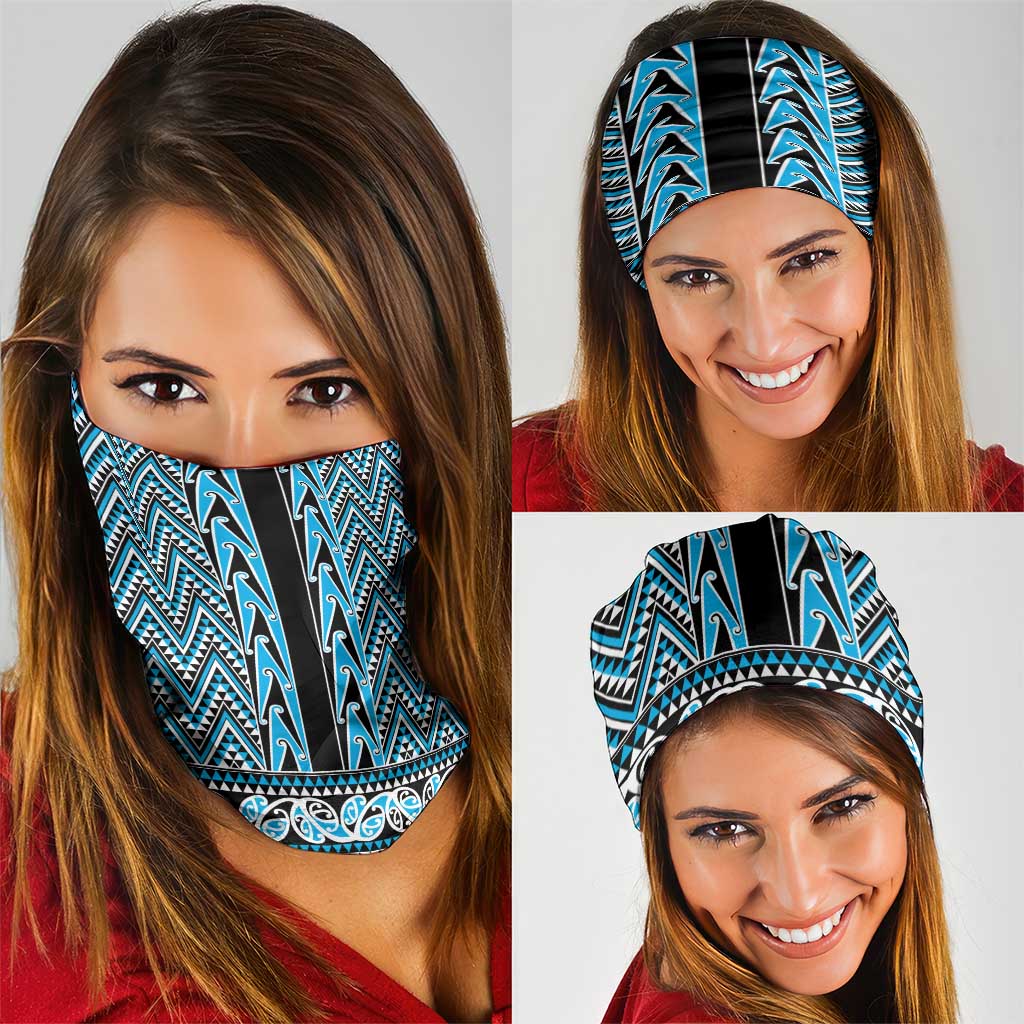 New Zealand Maori Niho Taniwha Neck Gaiter Kikorangi Mangopare and Puhoro Pattern - Aussie Hoodie