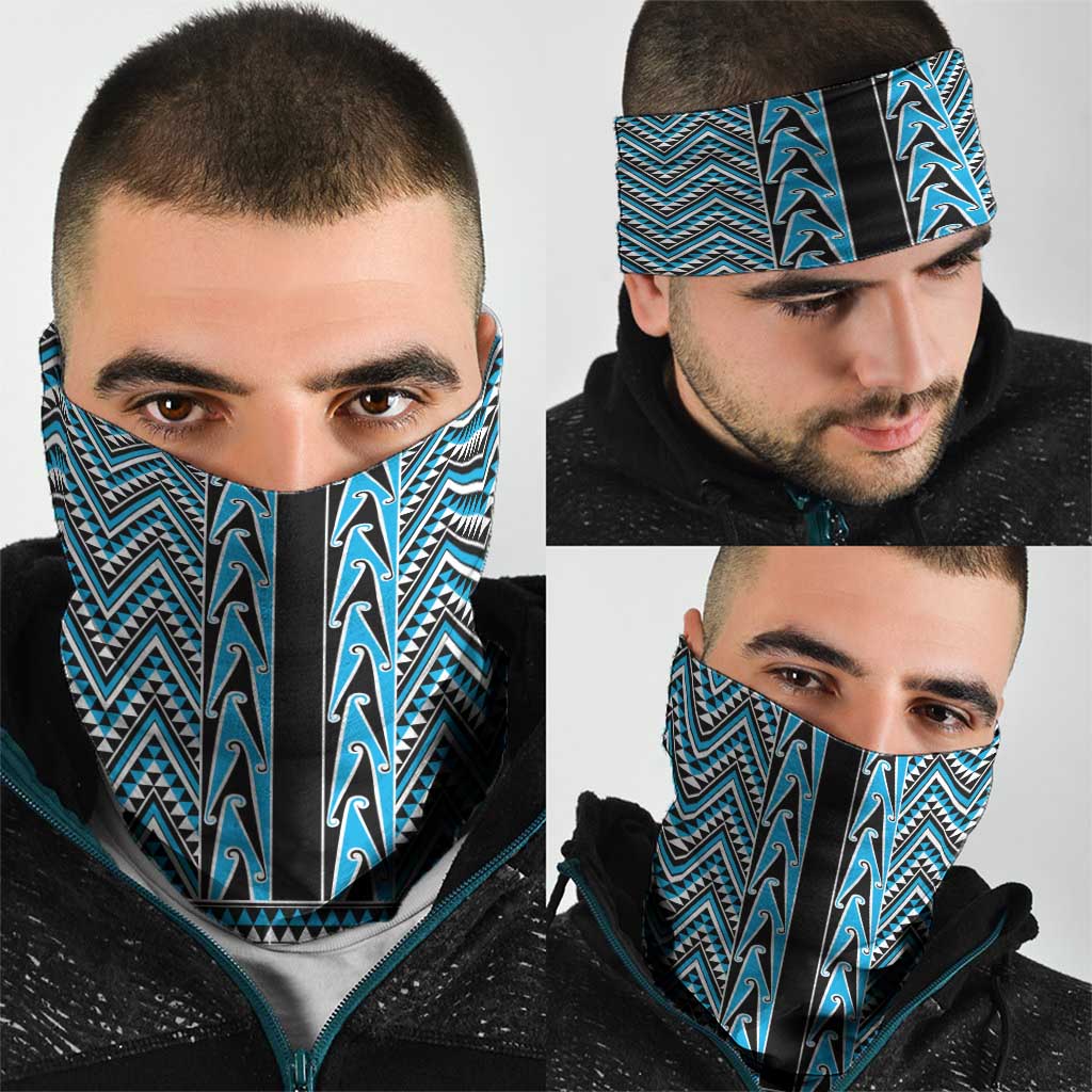 New Zealand Maori Niho Taniwha Neck Gaiter Kikorangi Mangopare and Puhoro Pattern - Aussie Hoodie