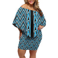 New Zealand Maori Niho Taniwha Off Shoulder Short Dress Kikorangi Mangopare and Puhoro Pattern
