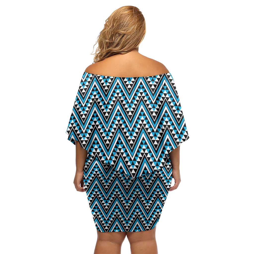 New Zealand Maori Niho Taniwha Off Shoulder Short Dress Kikorangi Mangopare and Puhoro Pattern