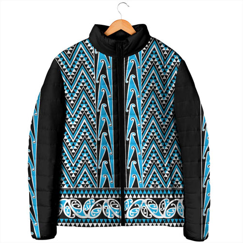 New Zealand Maori Niho Taniwha Padded Jacket Kikorangi Mangopare and Puhoro Pattern - Aussie Hoodie