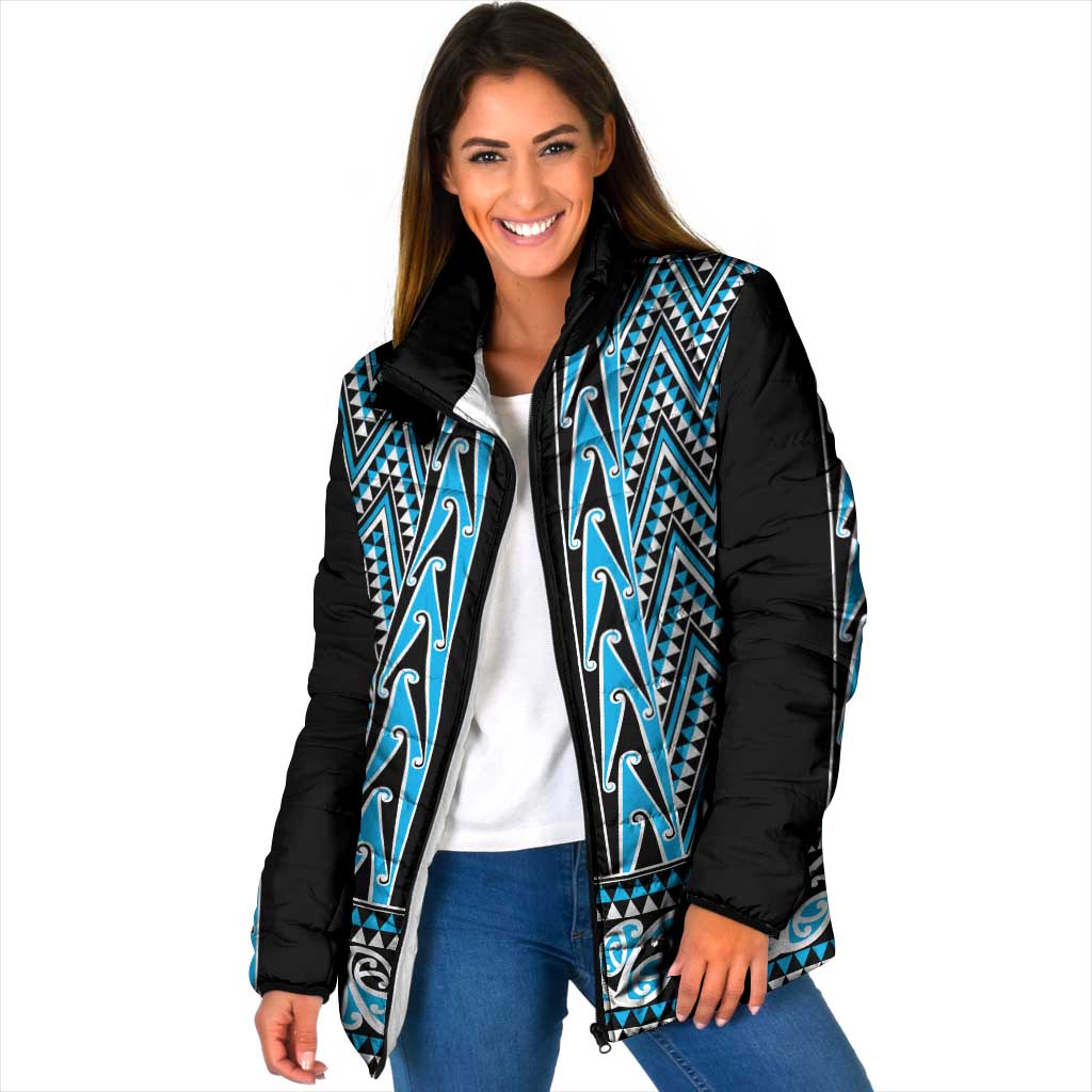New Zealand Maori Niho Taniwha Padded Jacket Kikorangi Mangopare and Puhoro Pattern - Aussie Hoodie