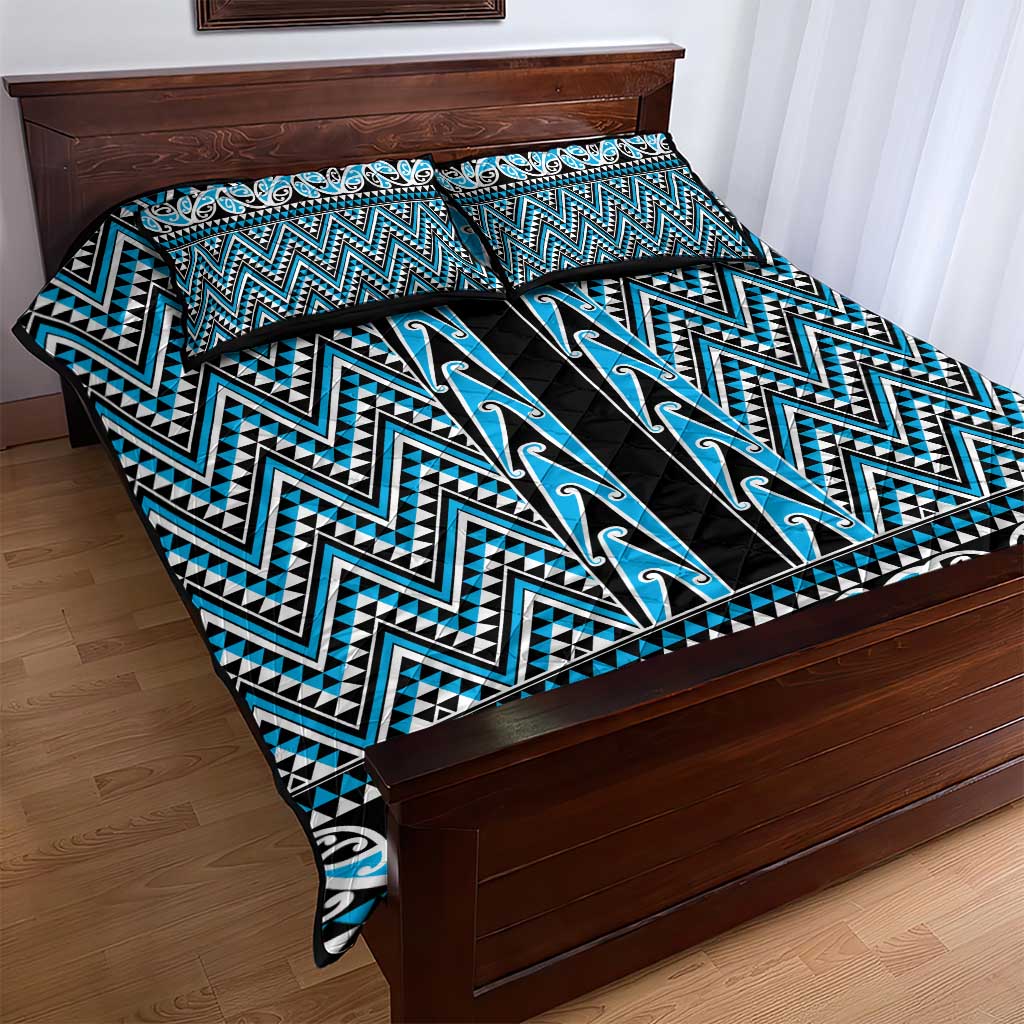 New Zealand Maori Niho Taniwha Quilt Bed Set Kikorangi Mangopare and Puhoro Pattern