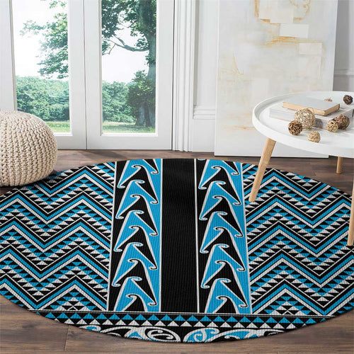 New Zealand Maori Niho Taniwha Round Carpet Kikorangi Mangopare and Puhoro Pattern