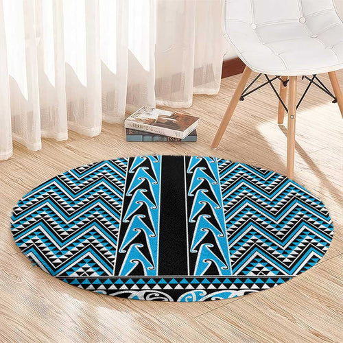 New Zealand Maori Niho Taniwha Round Carpet Kikorangi Mangopare and Puhoro Pattern