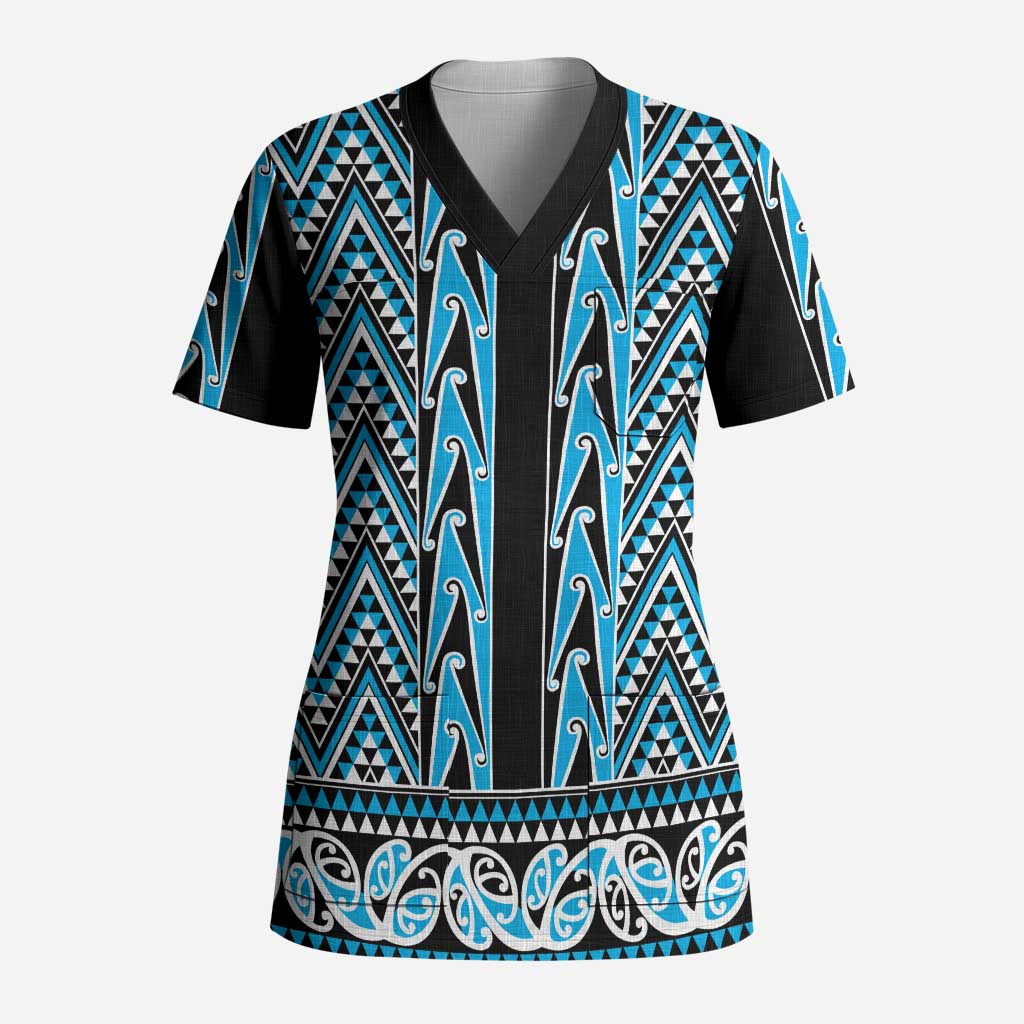 New Zealand Maori Niho Taniwha Scrub Top Kikorangi Mangopare and Puhoro Pattern - Aussie Hoodie