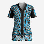 New Zealand Maori Niho Taniwha Scrub Top Kikorangi Mangopare and Puhoro Pattern - Aussie Hoodie