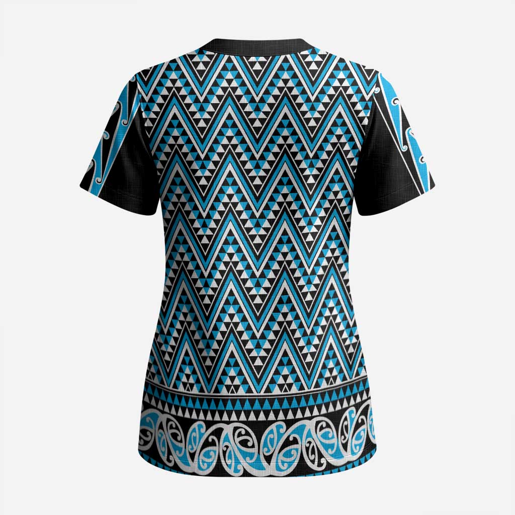 New Zealand Maori Niho Taniwha Scrub Top Kikorangi Mangopare and Puhoro Pattern - Aussie Hoodie