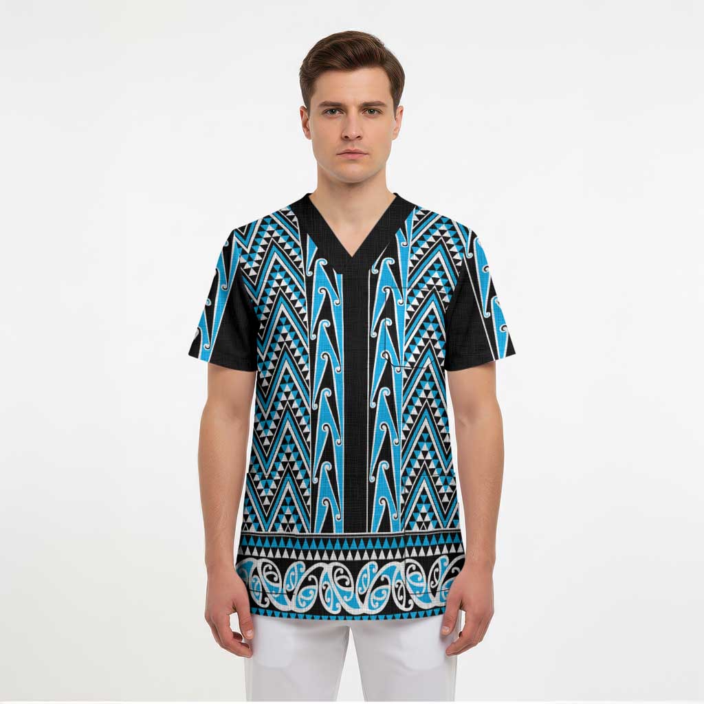 New Zealand Maori Niho Taniwha Scrub Top Kikorangi Mangopare and Puhoro Pattern - Aussie Hoodie