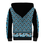 New Zealand Maori Niho Taniwha Sherpa Hoodie Kikorangi Mangopare and Puhoro Pattern