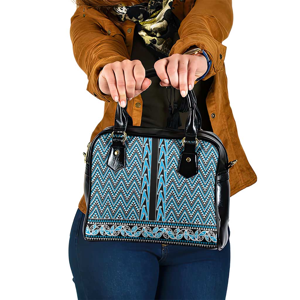 New Zealand Maori Niho Taniwha Shoulder Handbag Kikorangi Mangopare and Puhoro Pattern
