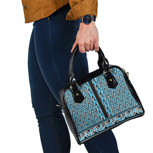 New Zealand Maori Niho Taniwha Shoulder Handbag Kikorangi Mangopare and Puhoro Pattern