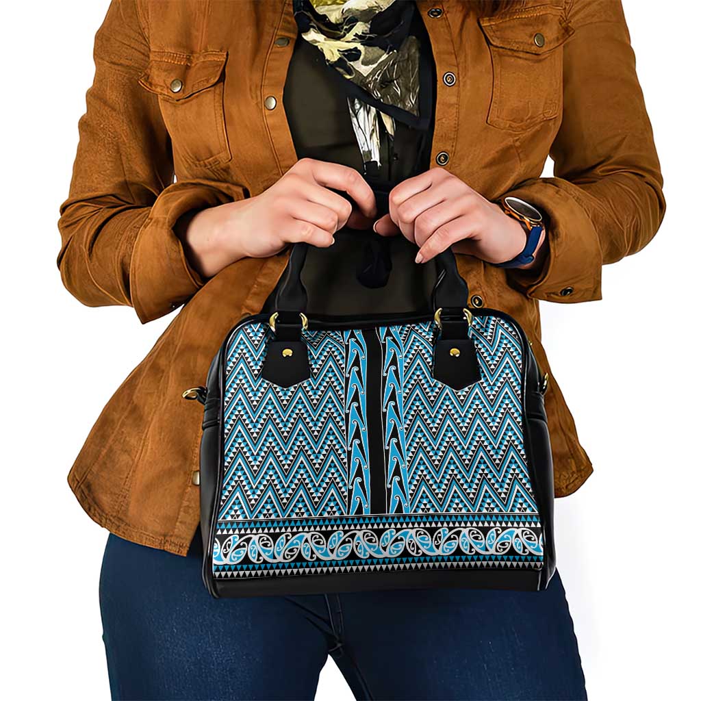 New Zealand Maori Niho Taniwha Shoulder Handbag Kikorangi Mangopare and Puhoro Pattern