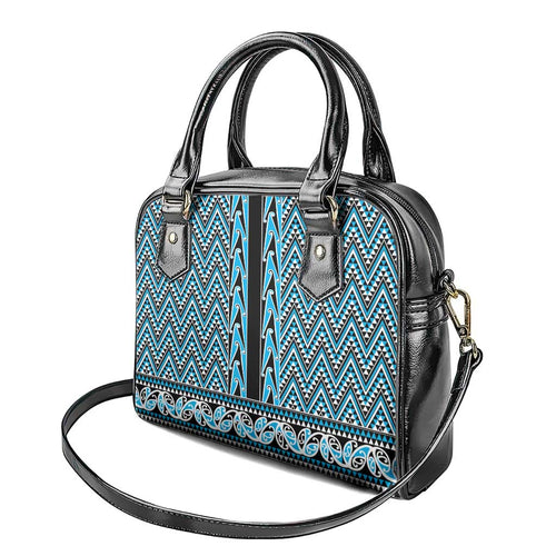 New Zealand Maori Niho Taniwha Shoulder Handbag Kikorangi Mangopare and Puhoro Pattern