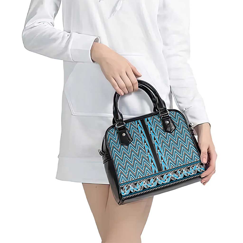 New Zealand Maori Niho Taniwha Shoulder Handbag Kikorangi Mangopare and Puhoro Pattern