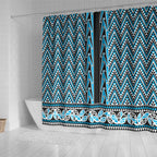New Zealand Maori Niho Taniwha Shower Curtain Kikorangi Mangopare and Puhoro Pattern