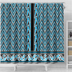 New Zealand Maori Niho Taniwha Shower Curtain Kikorangi Mangopare and Puhoro Pattern
