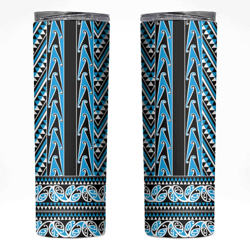 New Zealand Maori Niho Taniwha Skinny Tumbler Kikorangi Mangopare and Puhoro Pattern