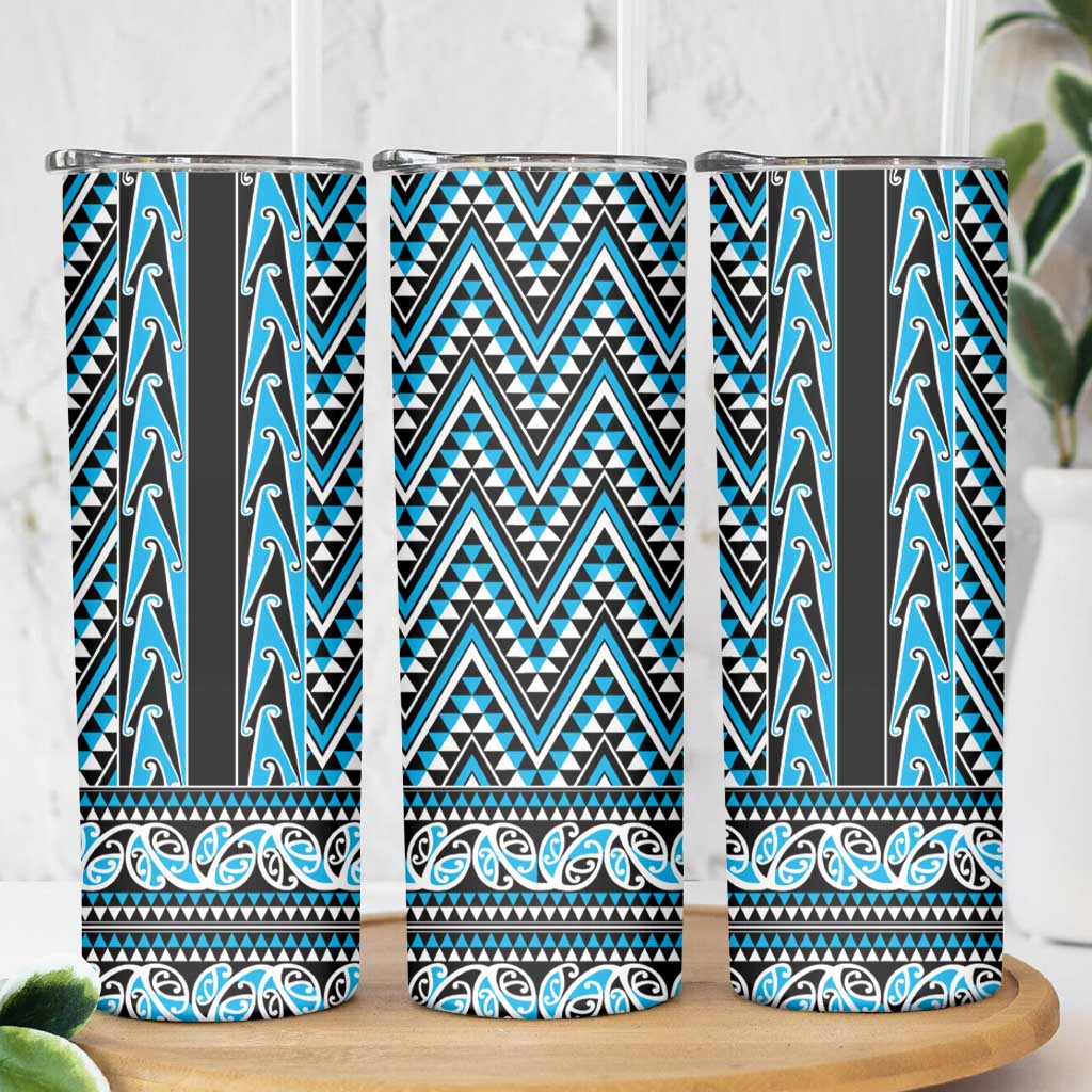 New Zealand Maori Niho Taniwha Skinny Tumbler Kikorangi Mangopare and Puhoro Pattern