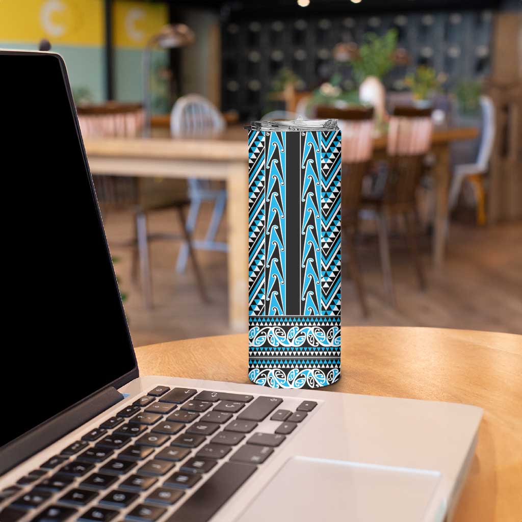 New Zealand Maori Niho Taniwha Skinny Tumbler Kikorangi Mangopare and Puhoro Pattern