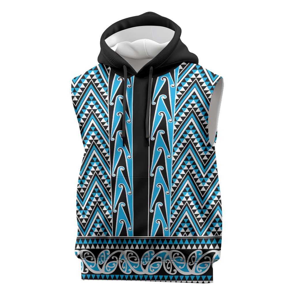 New Zealand Maori Niho Taniwha Sleeveless Hoodie Kikorangi Mangopare and Puhoro Pattern - Aussie Hoodie