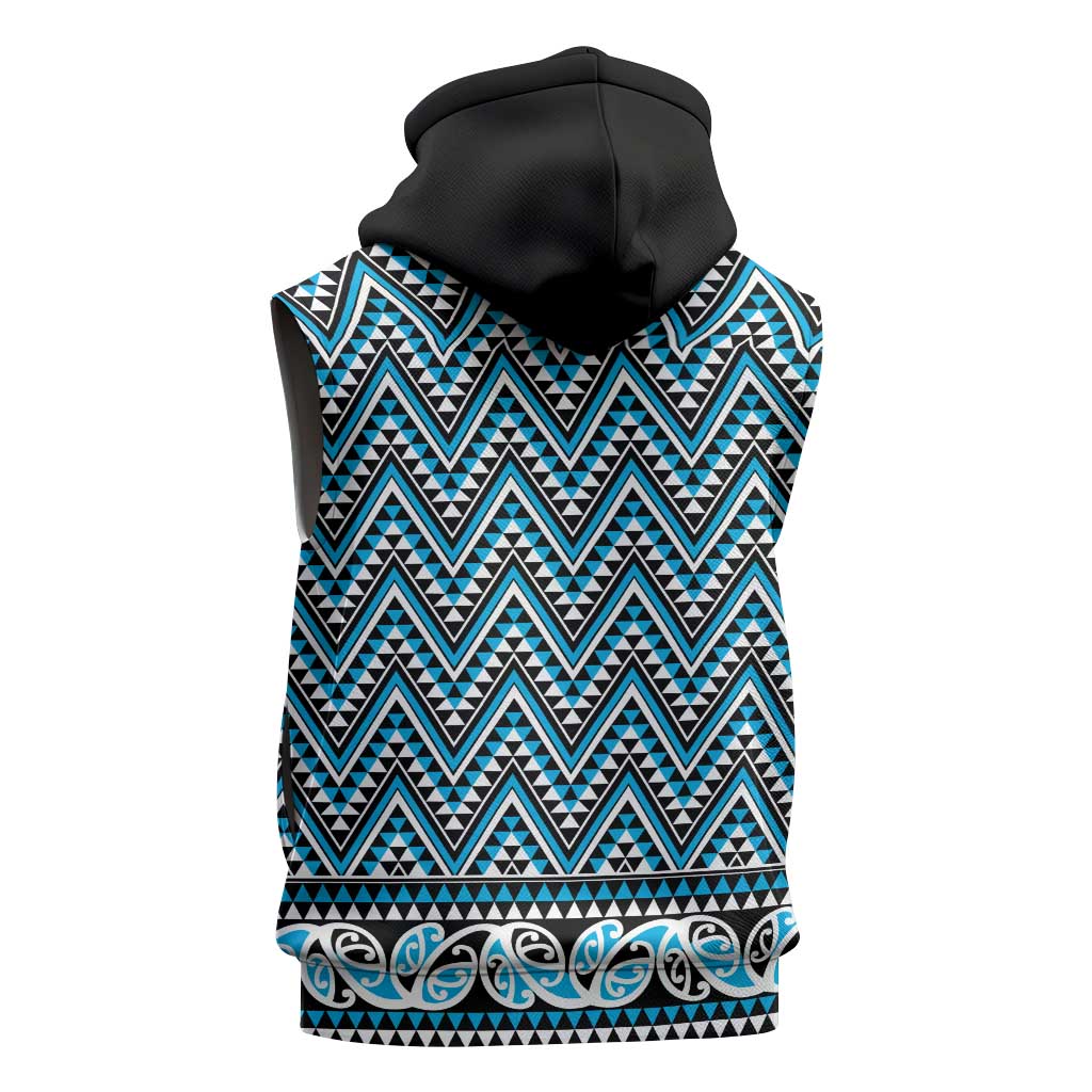 New Zealand Maori Niho Taniwha Sleeveless Hoodie Kikorangi Mangopare and Puhoro Pattern - Aussie Hoodie