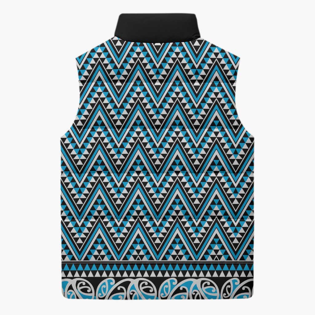 New Zealand Maori Niho Taniwha Sleeveless Puffer Jacket Kikorangi Mangopare and Puhoro Pattern - Aussie Hoodie