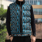New Zealand Maori Niho Taniwha Sleeveless Puffer Jacket Kikorangi Mangopare and Puhoro Pattern - Aussie Hoodie