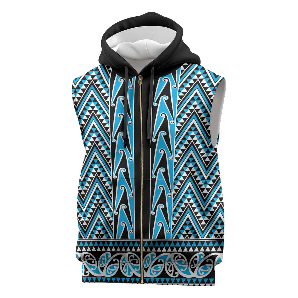 New Zealand Maori Niho Taniwha Sleeveless Zip Hoodie Kikorangi Mangopare and Puhoro Pattern - Aussie Hoodie