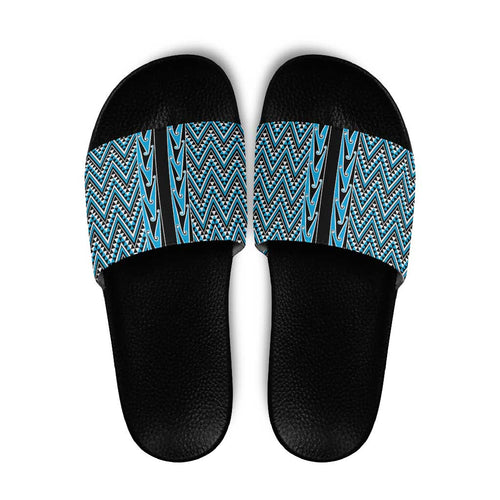New Zealand Maori Niho Taniwha Slide Sandals Kikorangi Mangopare and Puhoro Pattern - Aussie Hoodie