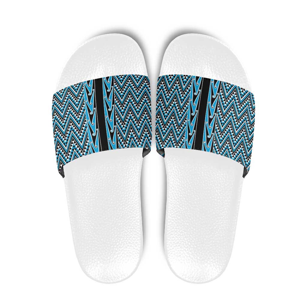 New Zealand Maori Niho Taniwha Slide Sandals Kikorangi Mangopare and Puhoro Pattern - Aussie Hoodie
