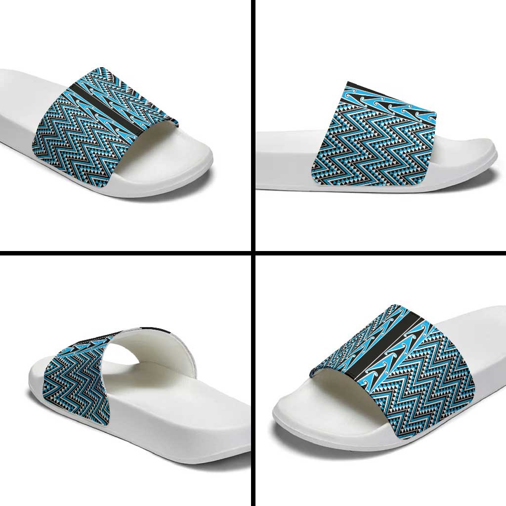 New Zealand Maori Niho Taniwha Slide Sandals Kikorangi Mangopare and Puhoro Pattern - Aussie Hoodie