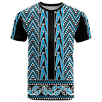 New Zealand Maori Niho Taniwha T Shirt Kikorangi Mangopare and Puhoro Pattern