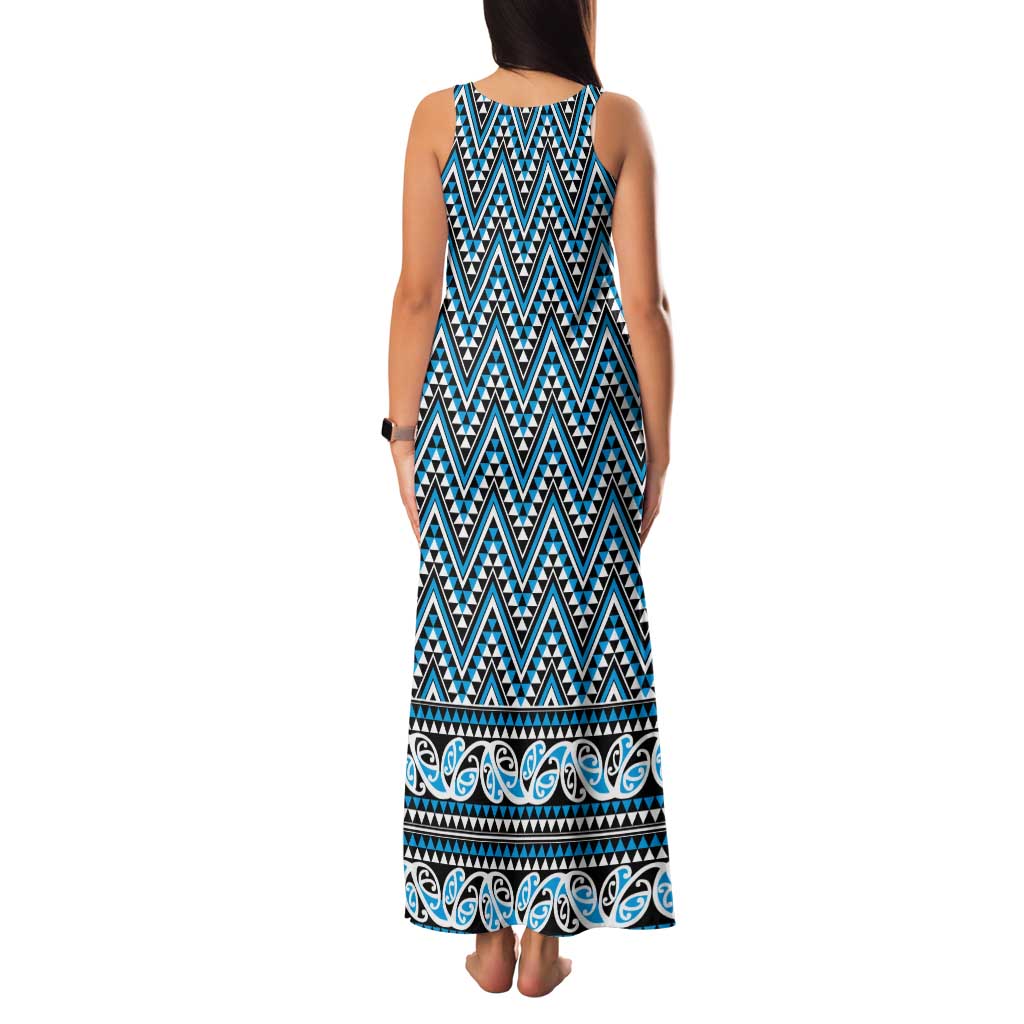 New Zealand Maori Niho Taniwha Tank Maxi Dress Kikorangi Mangopare and Puhoro Pattern