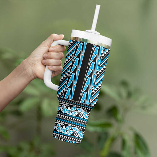 New Zealand Maori Niho Taniwha Tumbler With Handle Kikorangi Mangopare and Puhoro Pattern