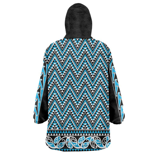 New Zealand Maori Niho Taniwha Wearable Blanket Hoodie Kikorangi Mangopare and Puhoro Pattern
