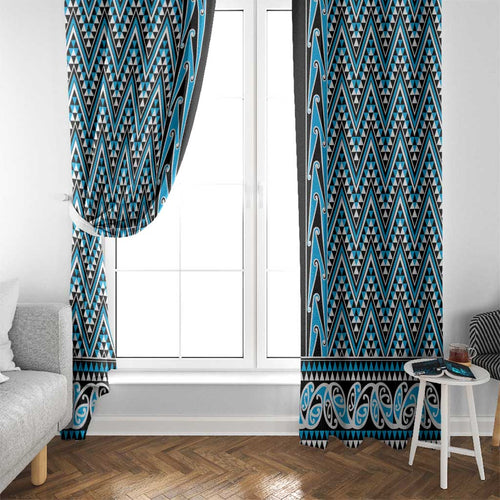 New Zealand Maori Niho Taniwha Window Curtain Kikorangi Mangopare and Puhoro Pattern