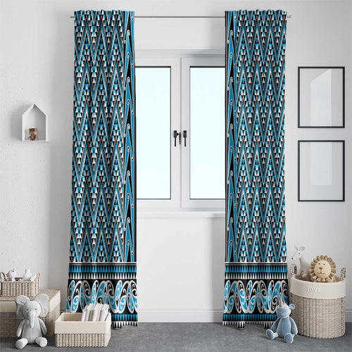 New Zealand Maori Niho Taniwha Window Curtain Kikorangi Mangopare and Puhoro Pattern