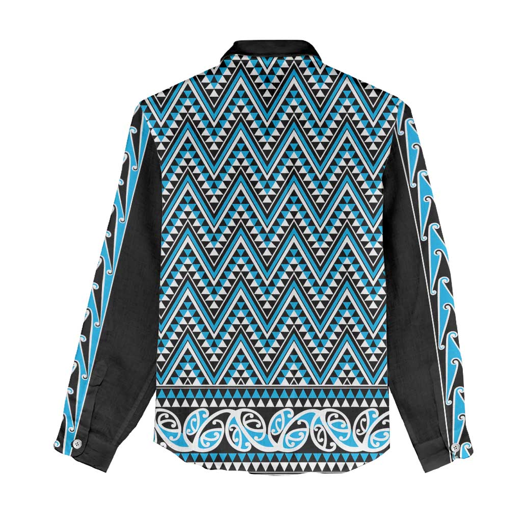 New Zealand Maori Niho Taniwha Women Casual Shirt Kikorangi Mangopare and Puhoro Pattern