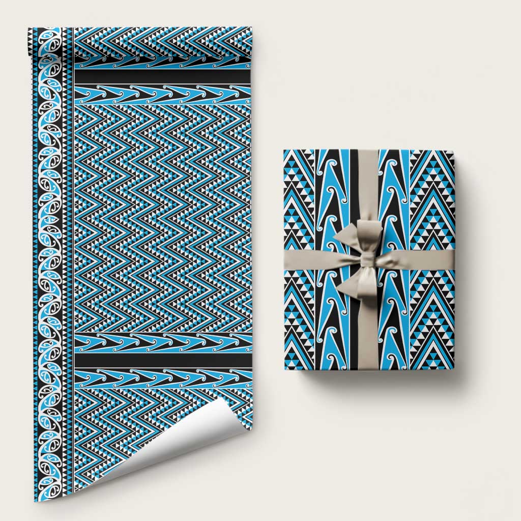 New Zealand Maori Niho Taniwha Wrapping Paper Kikorangi Mangopare and Puhoro Pattern - Aussie Hoodie