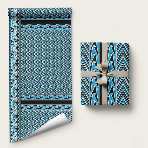 New Zealand Maori Niho Taniwha Wrapping Paper Kikorangi Mangopare and Puhoro Pattern - Aussie Hoodie