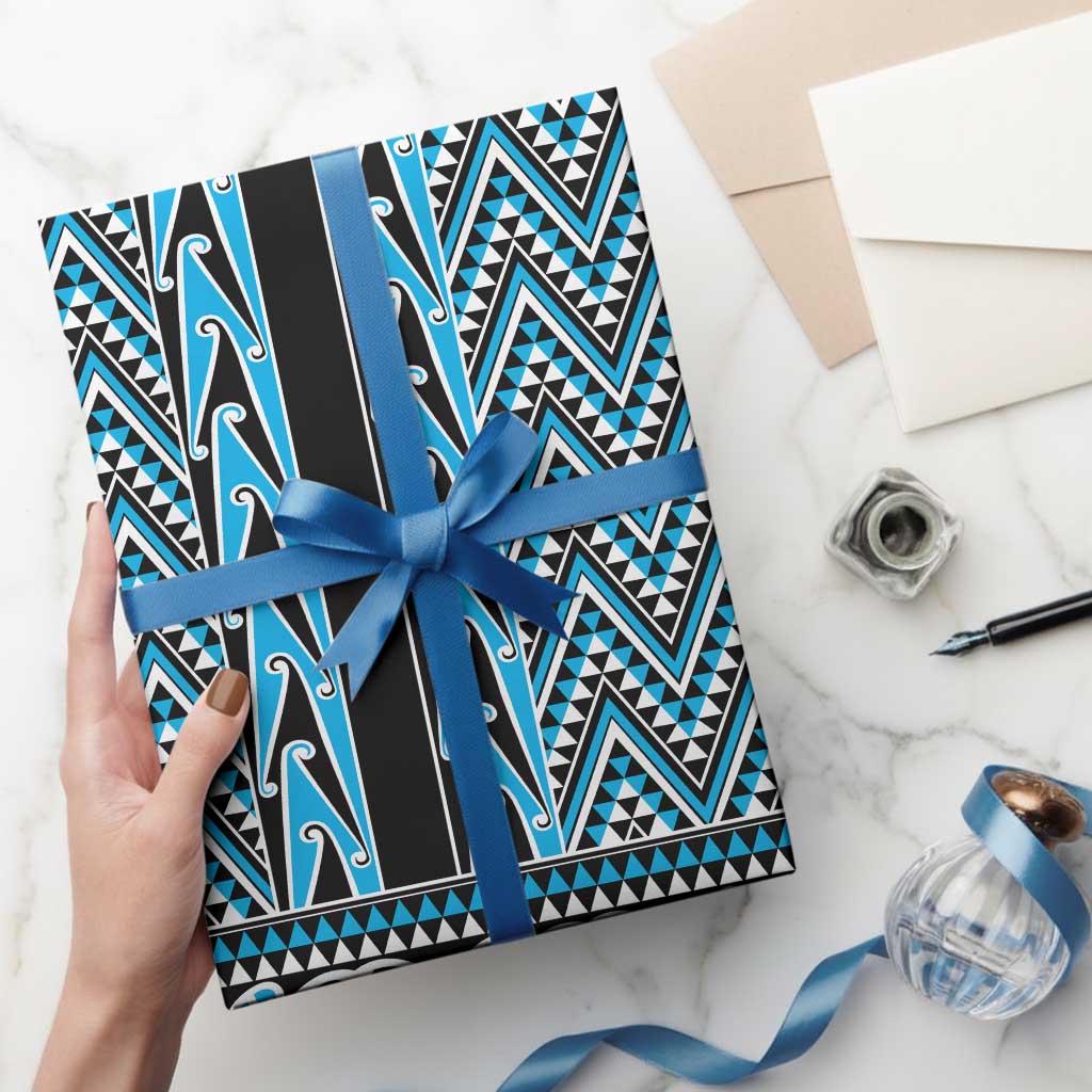 New Zealand Maori Niho Taniwha Wrapping Paper Kikorangi Mangopare and Puhoro Pattern - Aussie Hoodie