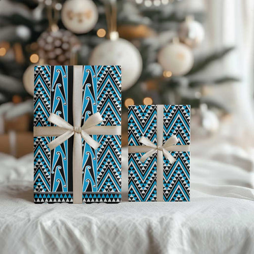 New Zealand Maori Niho Taniwha Wrapping Paper Kikorangi Mangopare and Puhoro Pattern - Aussie Hoodie