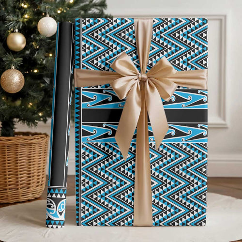 New Zealand Maori Niho Taniwha Wrapping Paper Kikorangi Mangopare and Puhoro Pattern - Aussie Hoodie