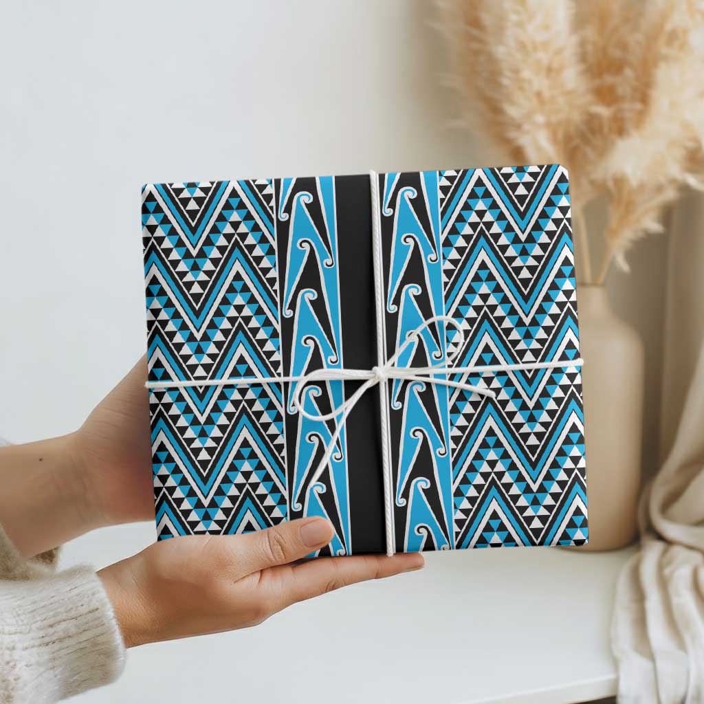 New Zealand Maori Niho Taniwha Wrapping Paper Kikorangi Mangopare and Puhoro Pattern - Aussie Hoodie