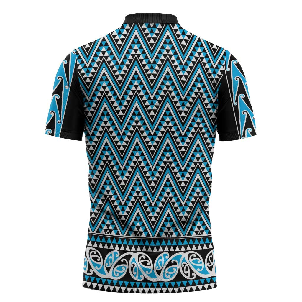 New Zealand Maori Niho Taniwha Zipper Polo Shirt Kikorangi Mangopare and Puhoro Pattern - Aussie Hoodie