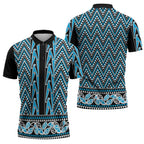 New Zealand Maori Niho Taniwha Zipper Polo Shirt Kikorangi Mangopare and Puhoro Pattern - Aussie Hoodie